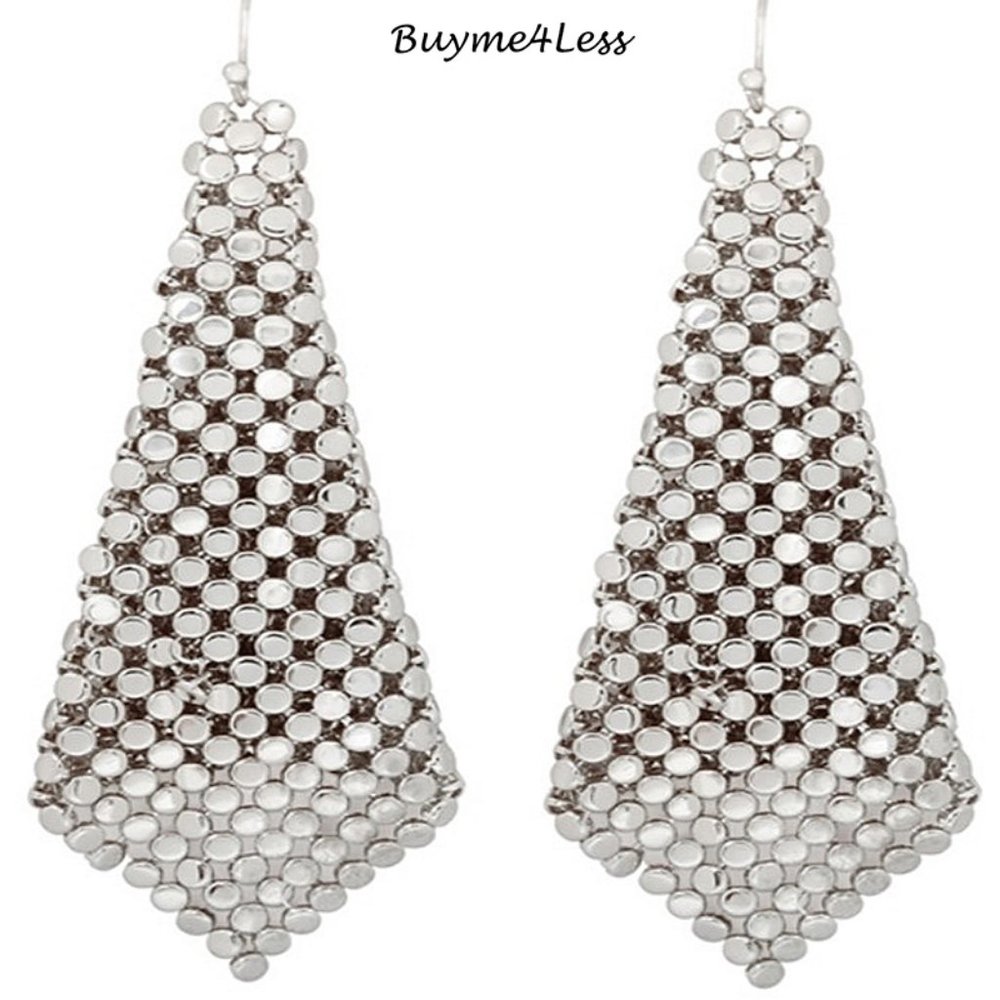 70S Rhodium Chainmail Sheets Dangling Earrings